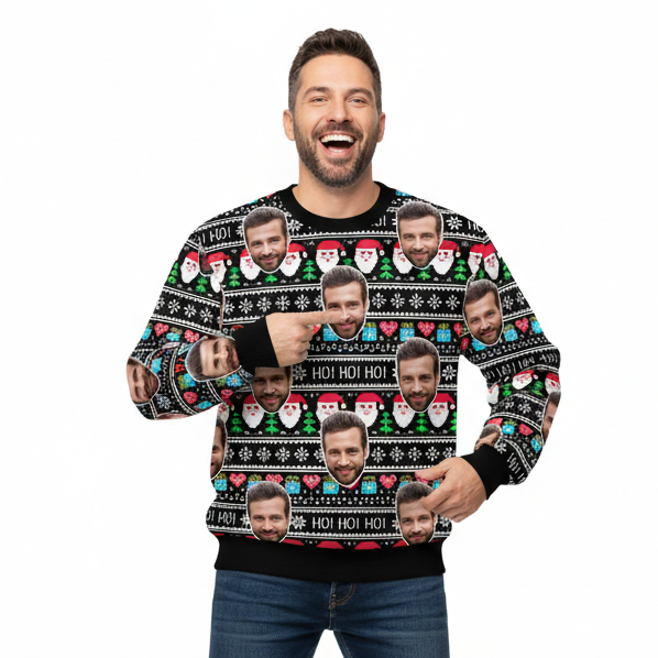 Your Face Christmas Ho Ho Ho Personalised Christmas Jumper