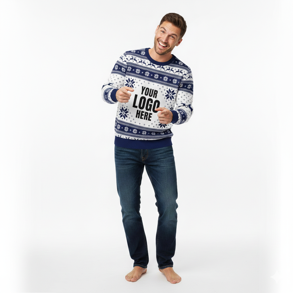 Your Logo Here Navy & White Personalised Christmas Jumper