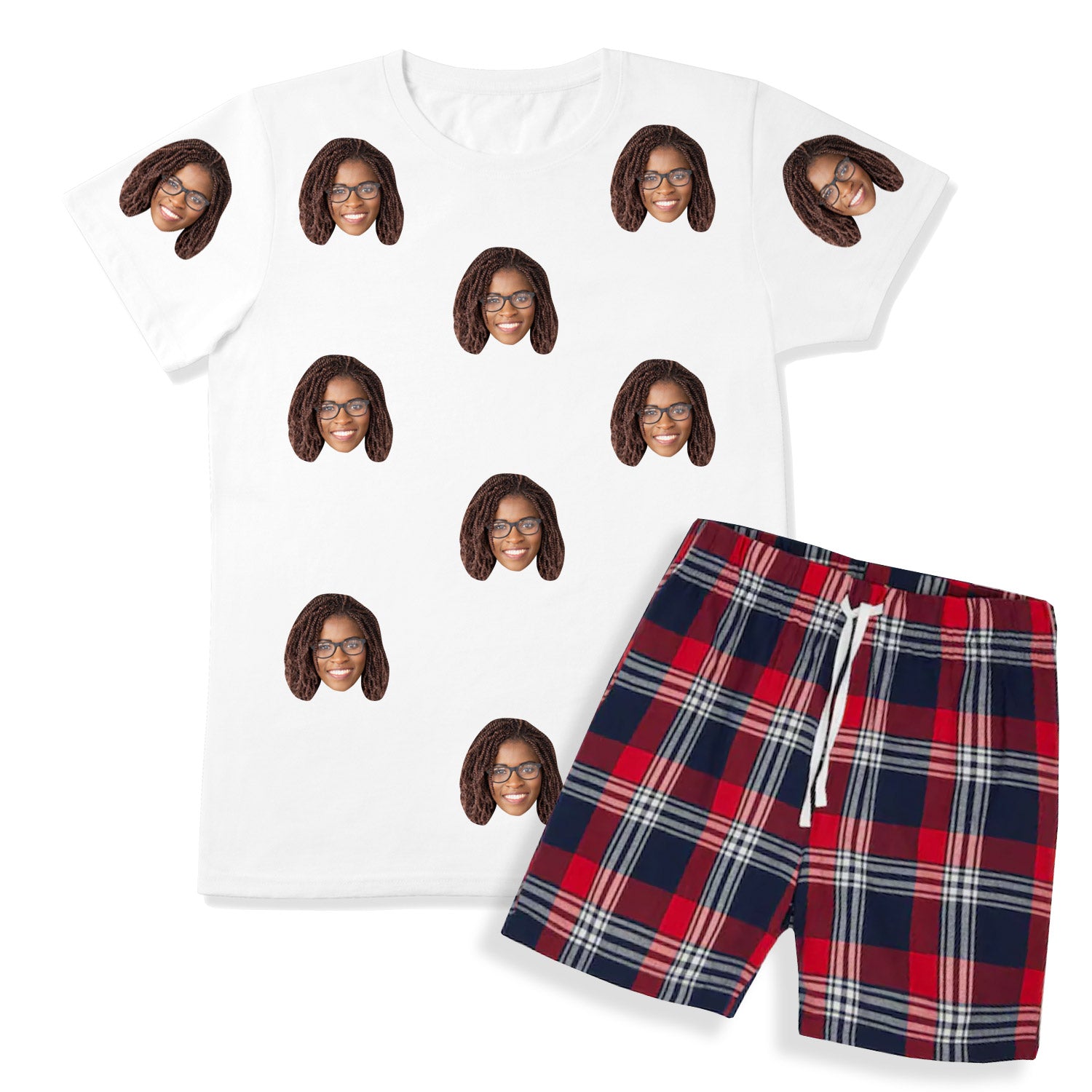 Personalised Men's Pyjamas - Red Tartan Face PJ Shorts Set