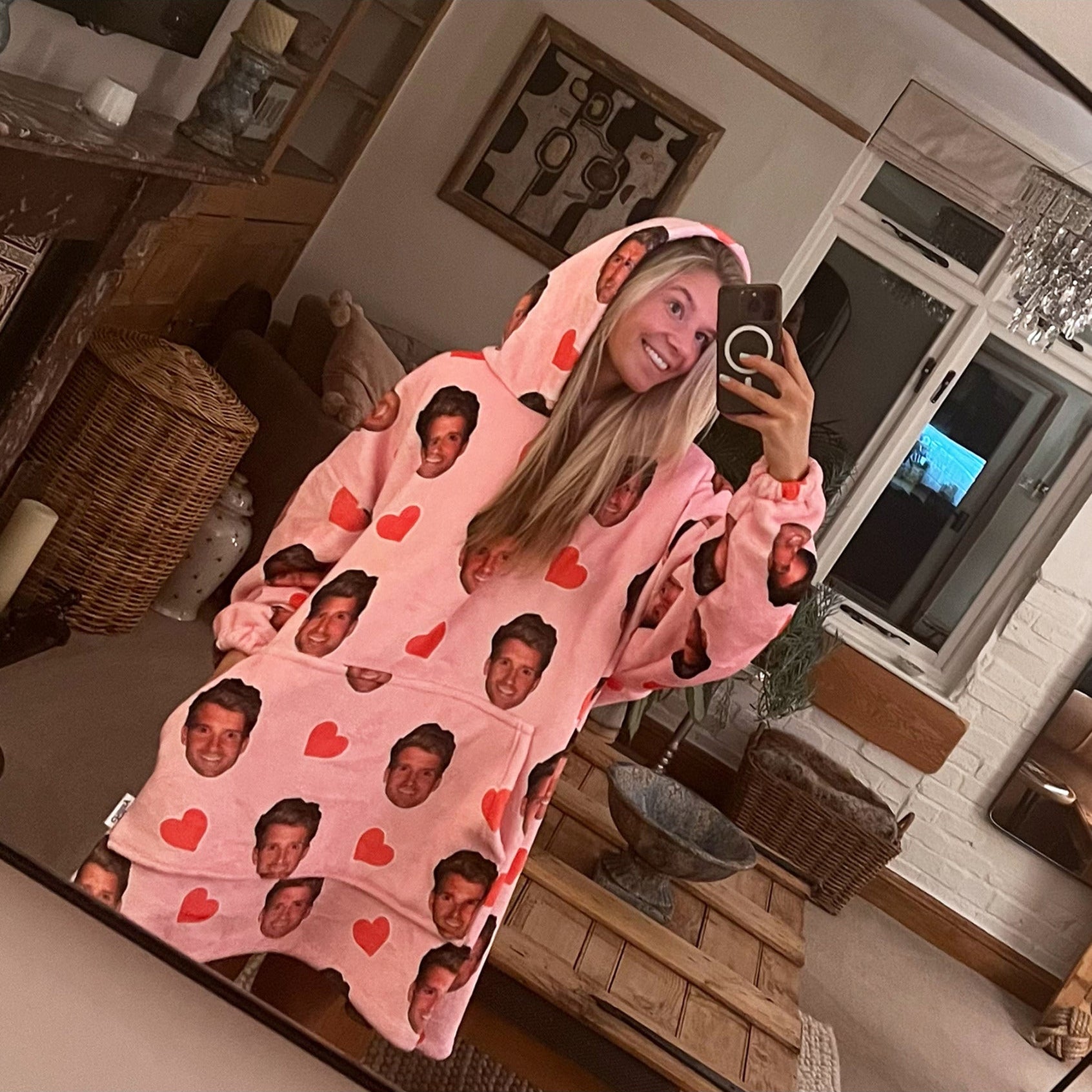 Love Hearts Personalised Face Blanket Hoodie