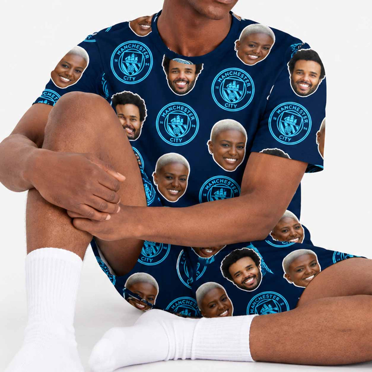 Personalised Men's Pyjamas - Man City Navy Men's PJ Shorts Set
