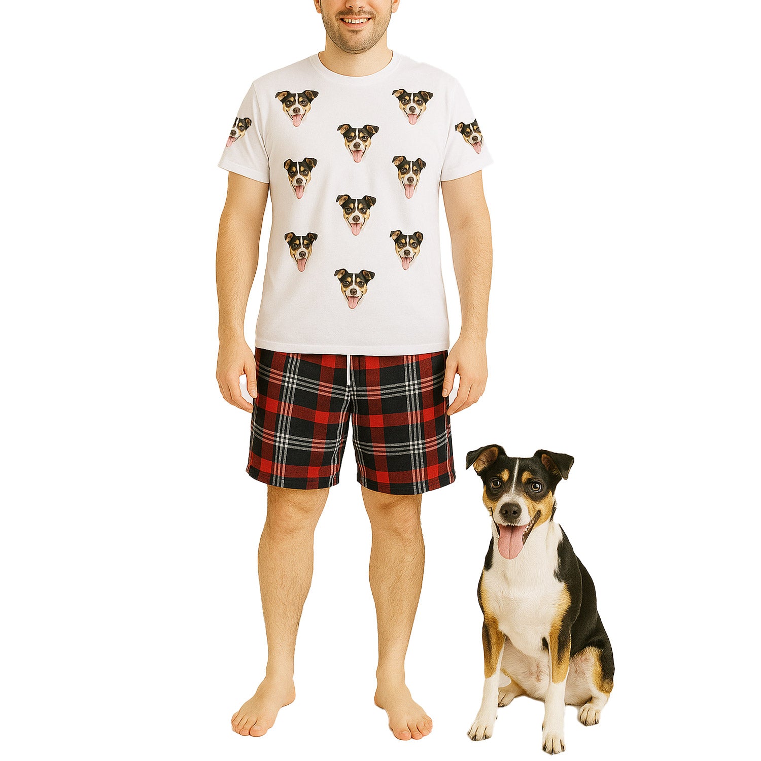 Men's Dog Pyjamas - Red Tartan Shorts