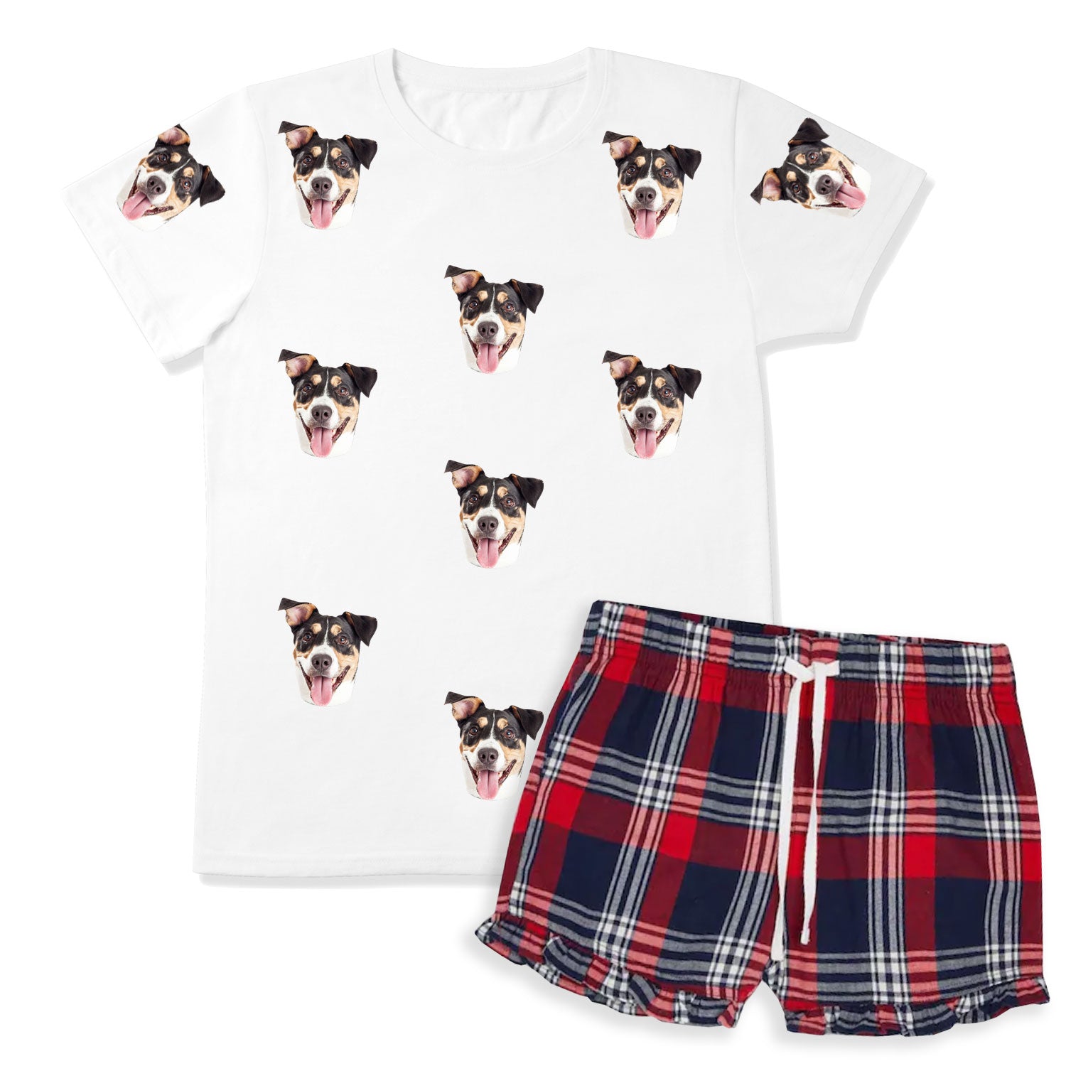 Women's Dog Pyjamas - Red Tartan Shorts