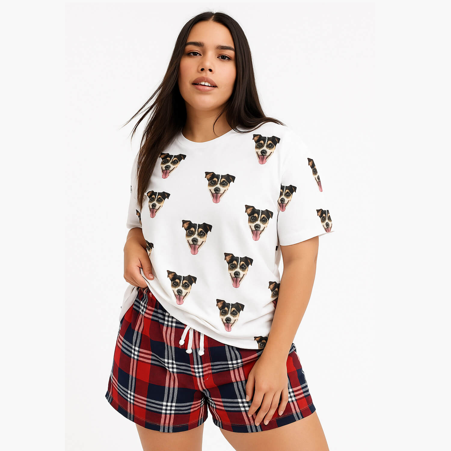 Women's personalised Dog Pyjamas red tartan shorts