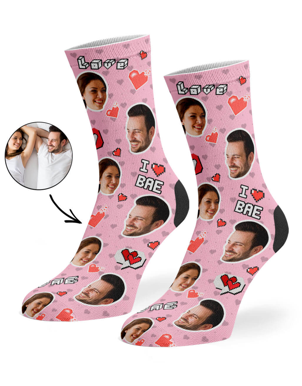 I Love Bae Socks With Face On