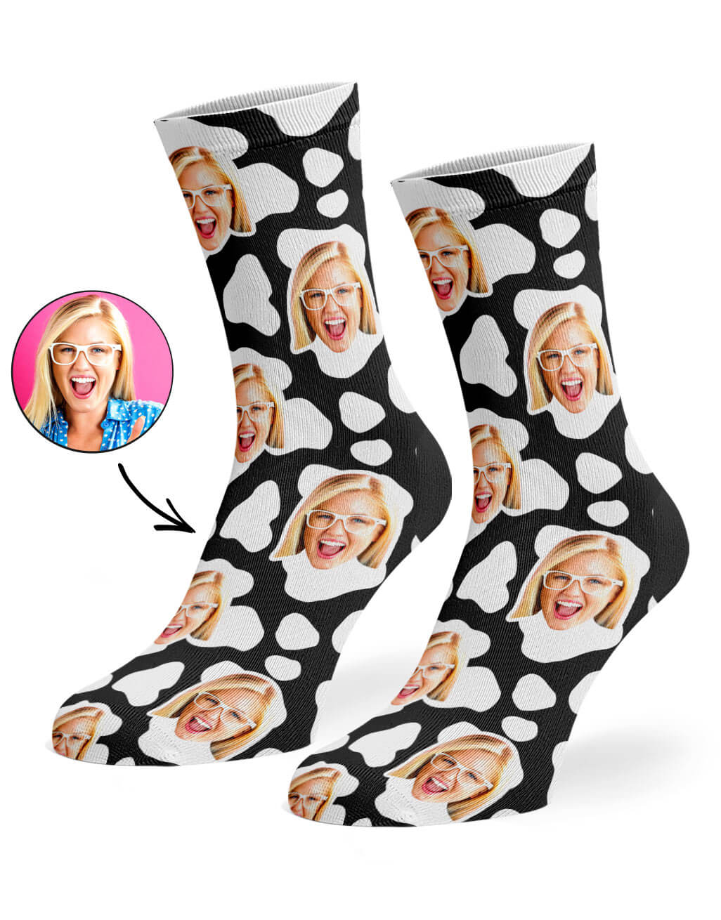 Cow Print Face Socks With Own Photo