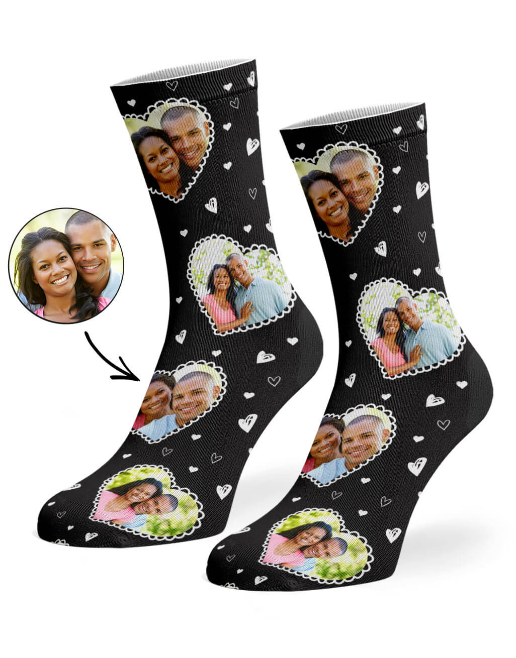 Cute Heart Collage Black Socks
