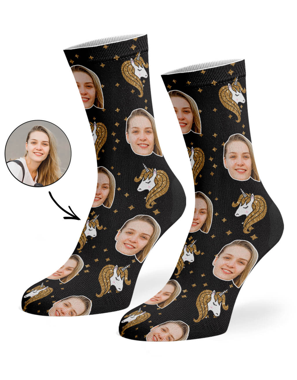 Glitter Unicorn Socks With Your Photo
