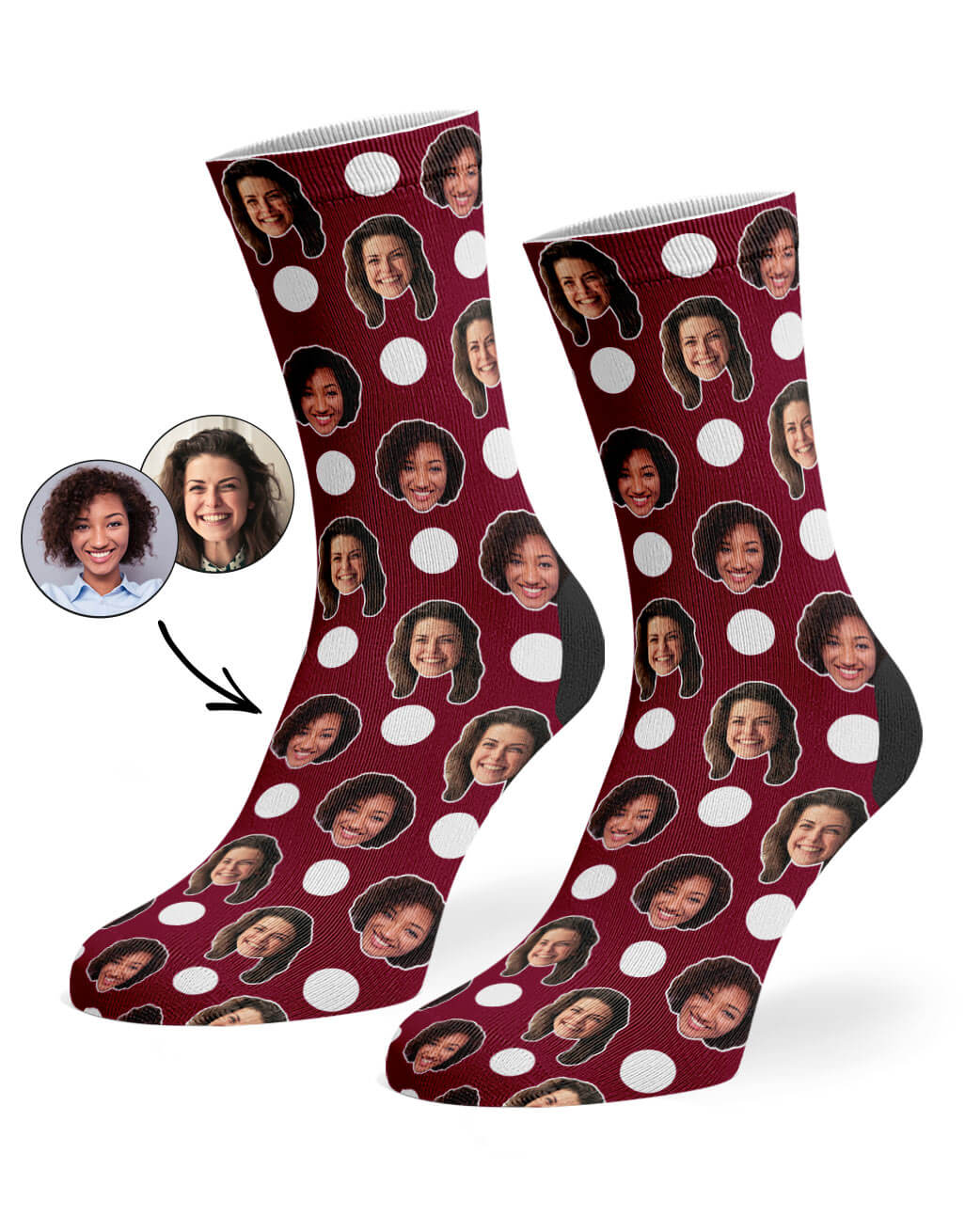 Burgundy Best Friend Polka Face Socks