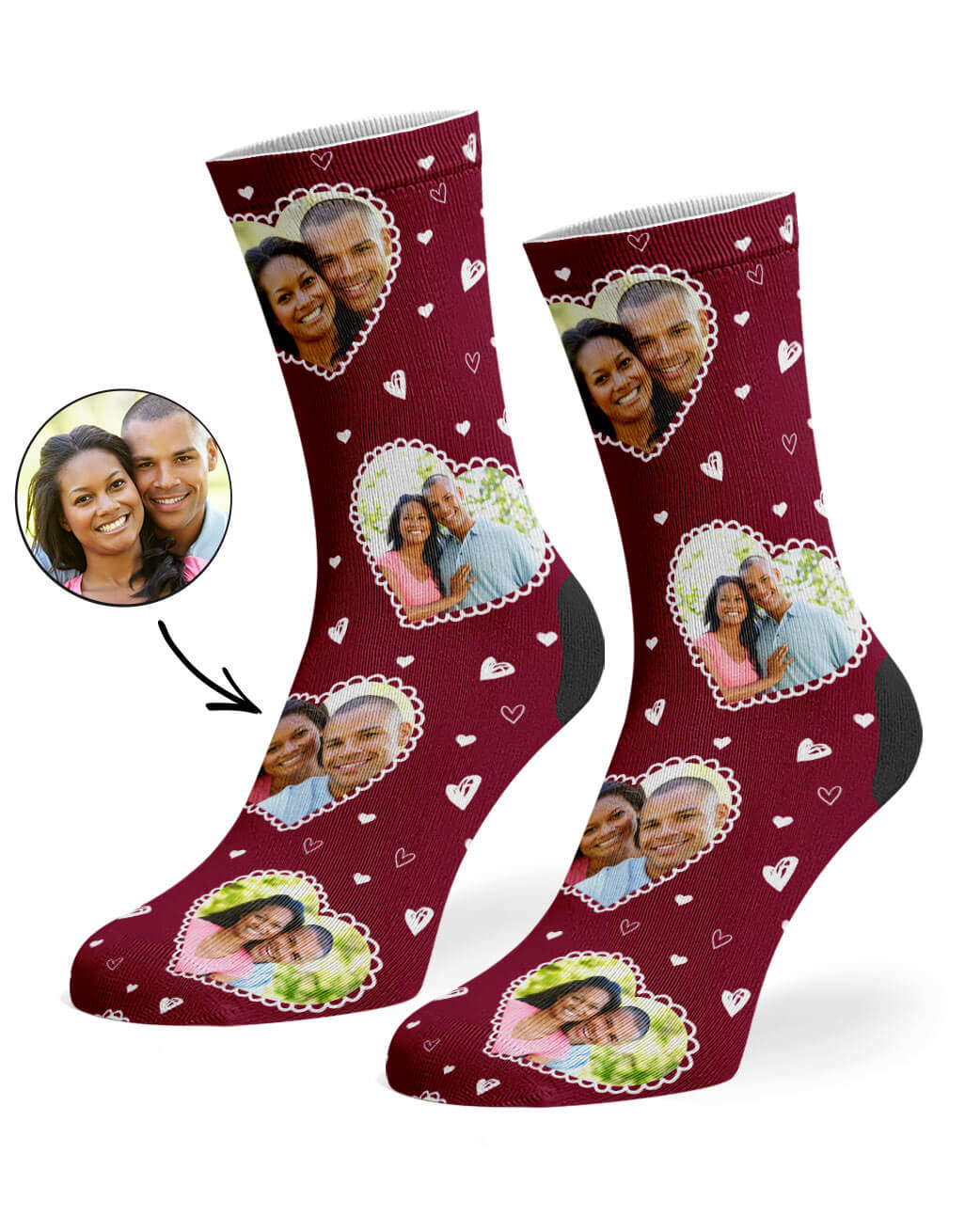 Cute Heart Collage Burgundy Socks