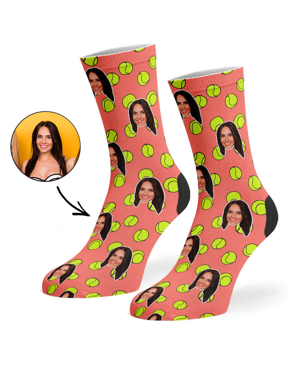 Coral Tennis Balls Face Socks