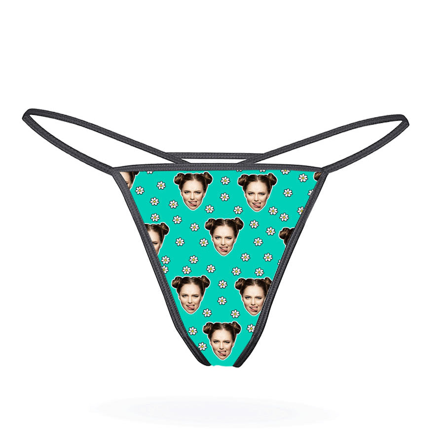 Turquoise Face Daisies Thong