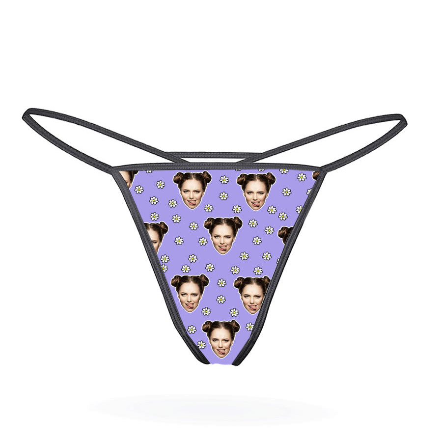 Violet Face Daisies Thong