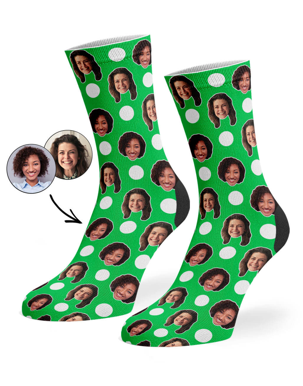 Green Best Friend Polka Face Socks