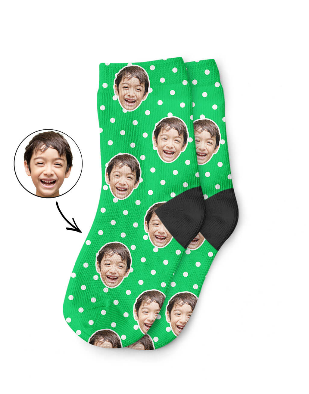 Green Spotty Face Kids Socks