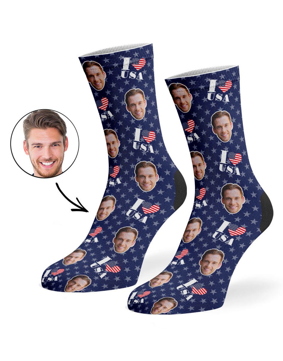 I Love USA Socks With Face On