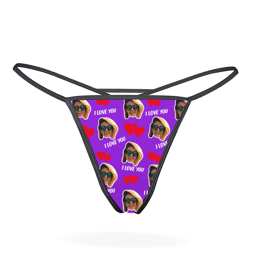 Purple I Love You Thong