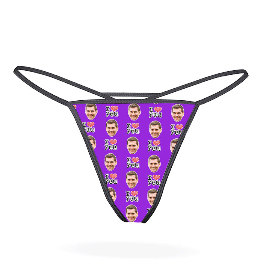 Purple I Heart You Thong