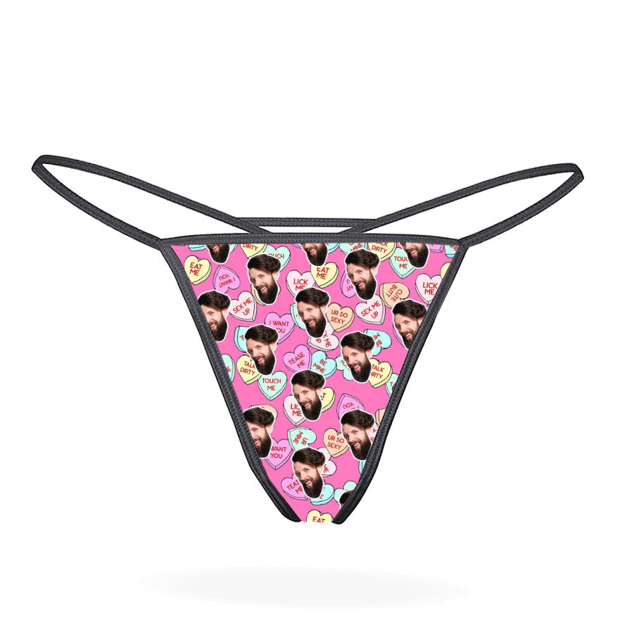 Naughty Love Hearts Thong With Your Own Photo