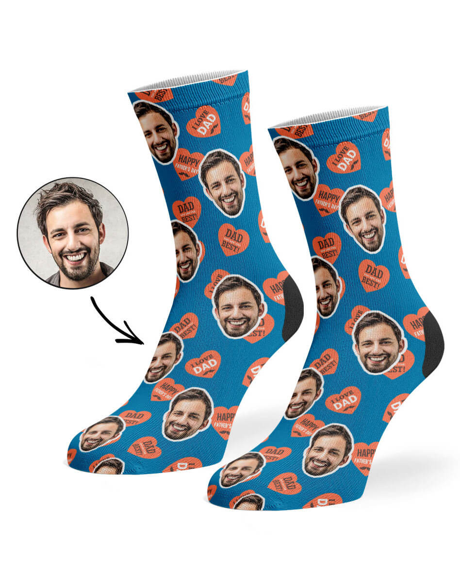 Put A Face On Dad Love Hearts Socks