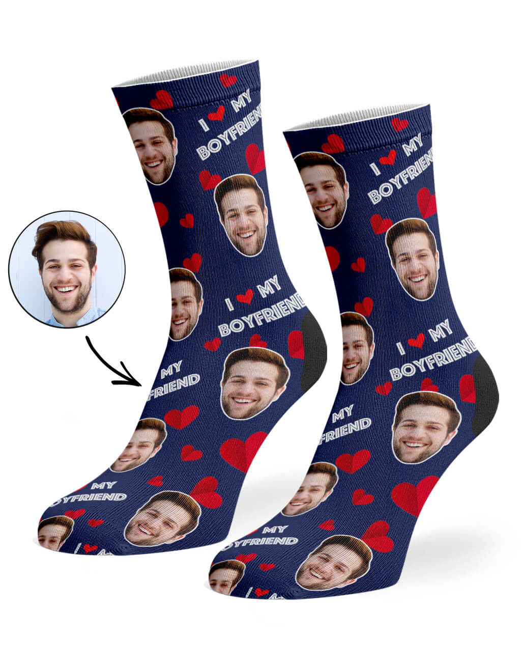 I Love My Boyfriend Socks With His Photo On