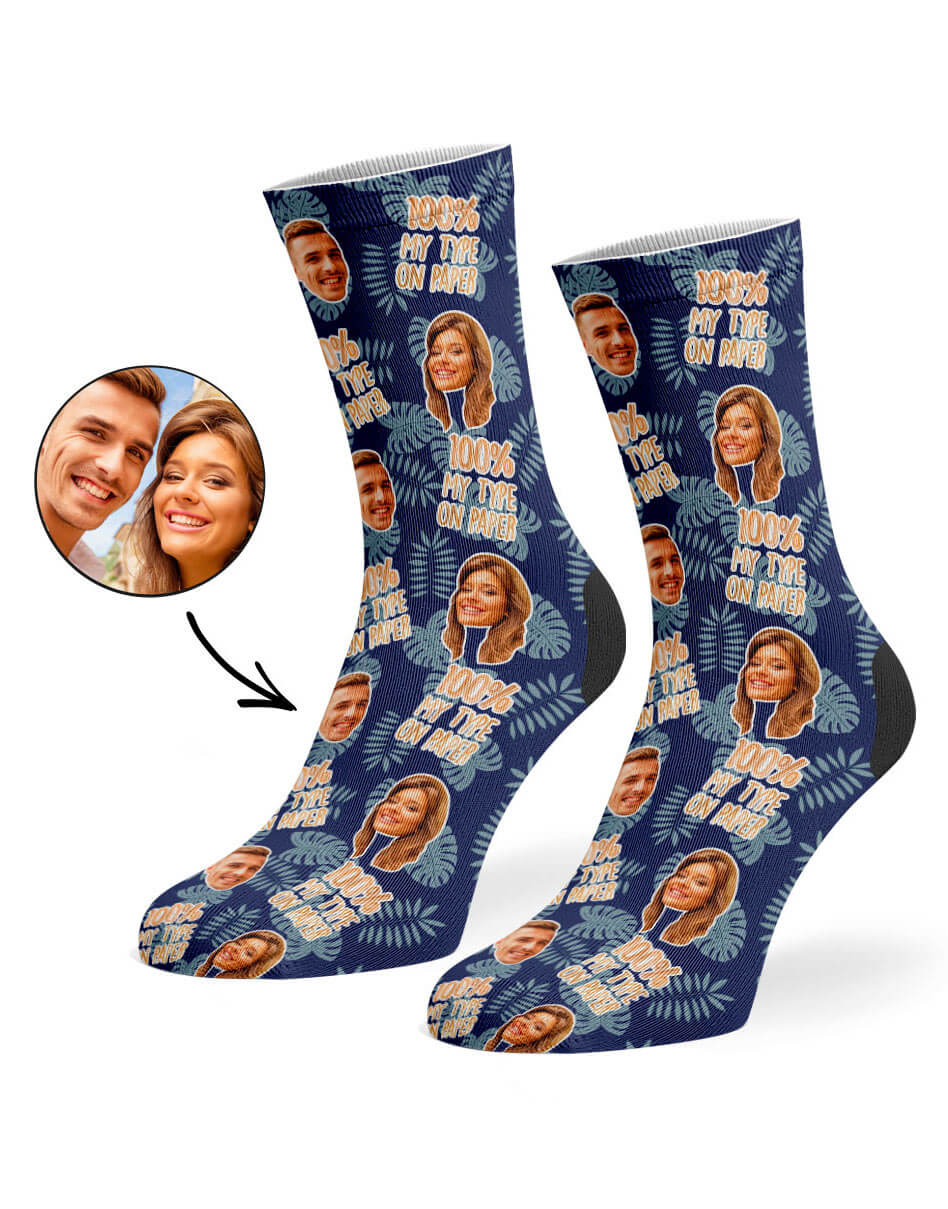 Navy 100% My Type on Paper Face Socks