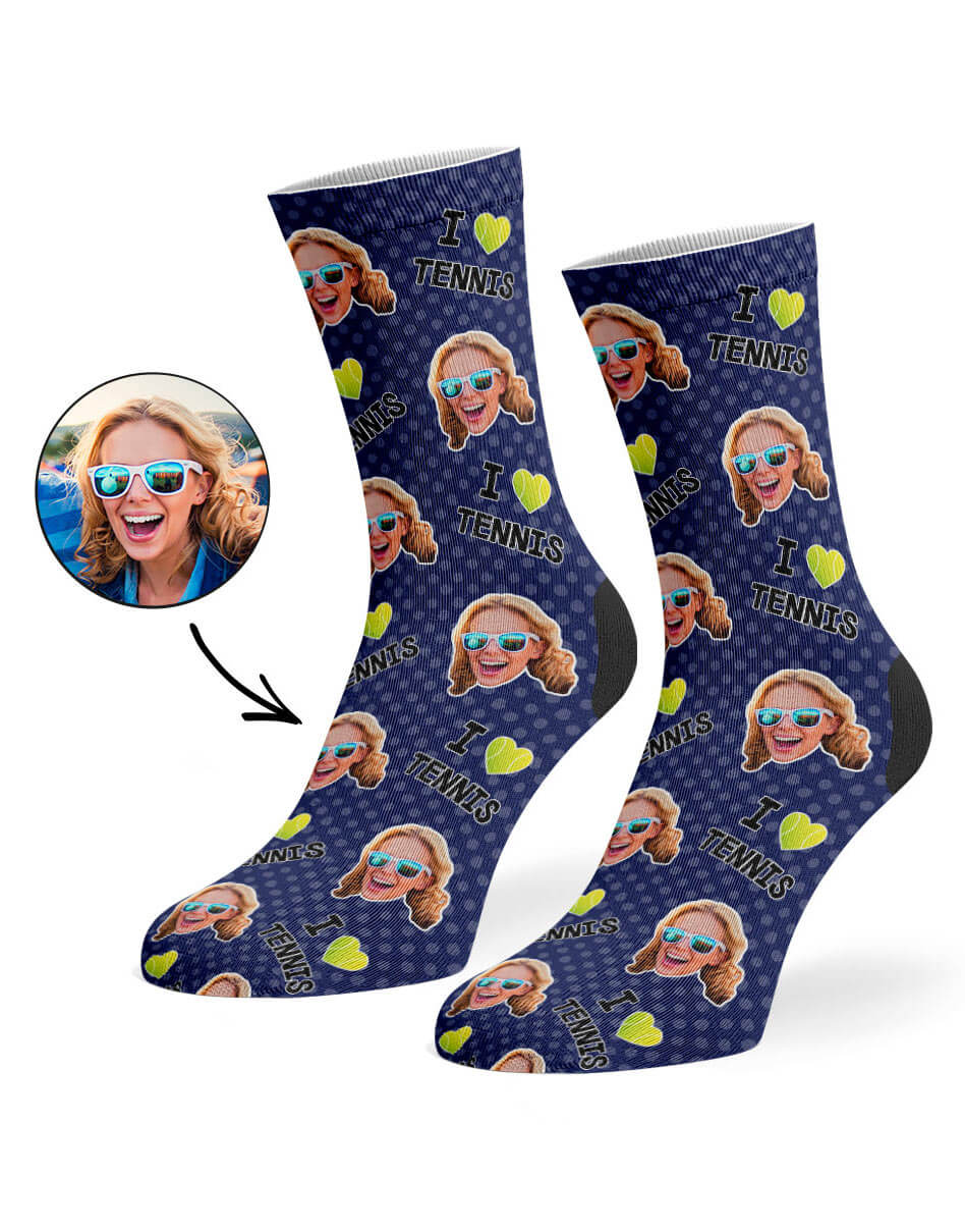 I Love Tennis Socks With Photo On