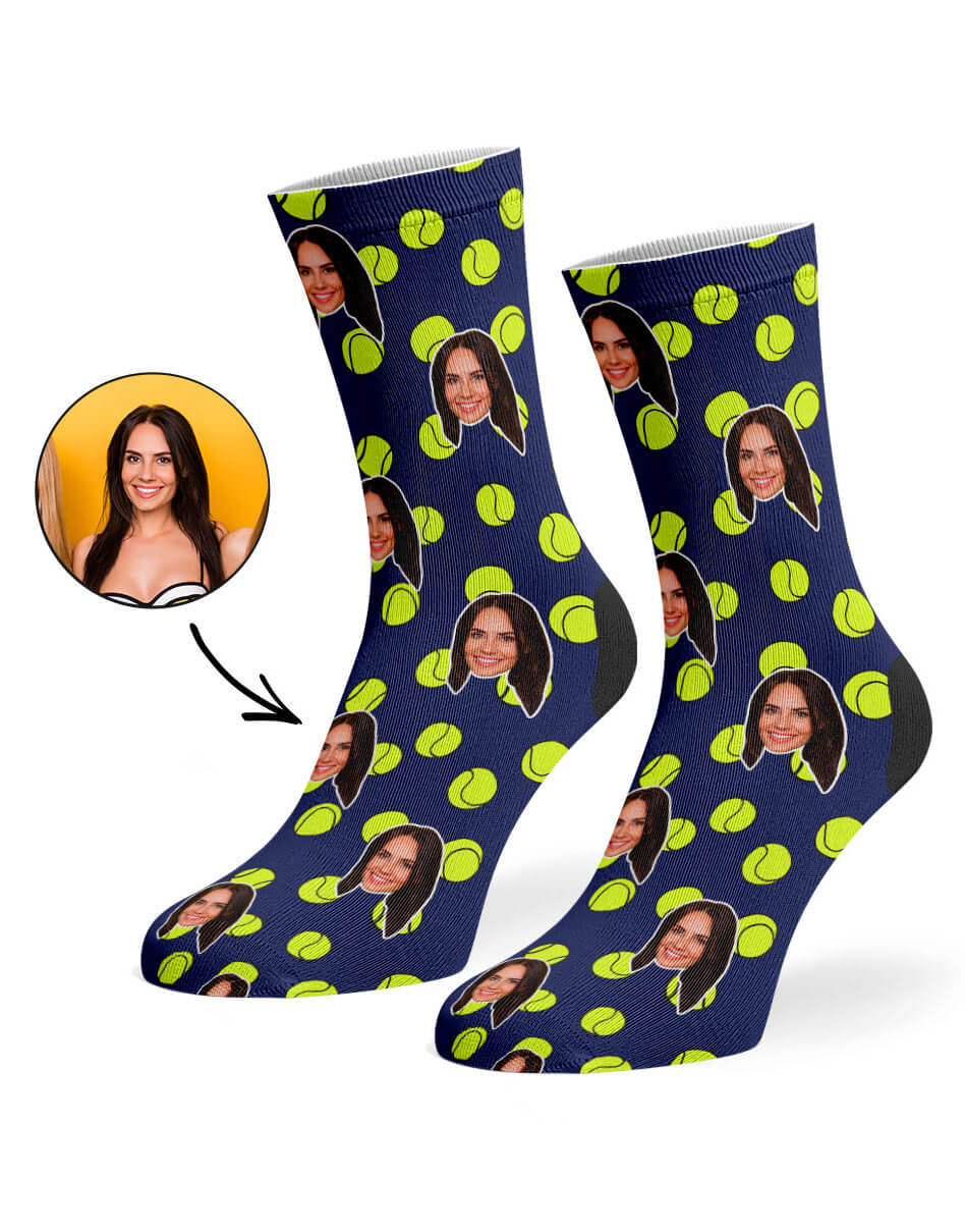 Navy Tennis Balls Face Socks
