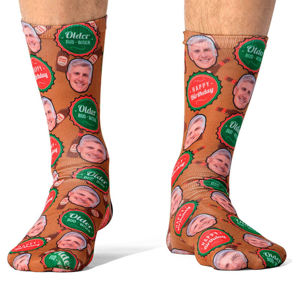 Older Bud-Wiser Birthday Socks