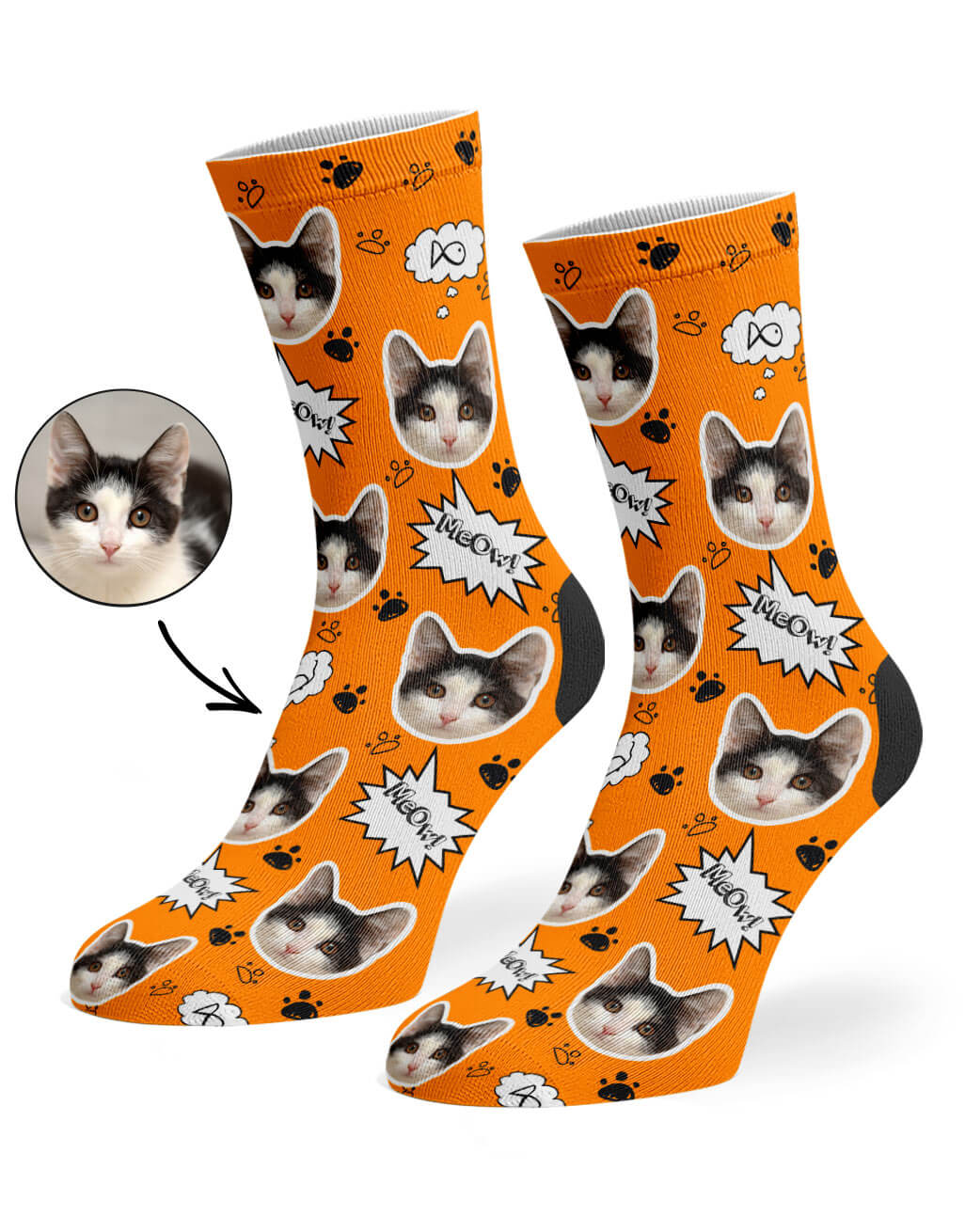 Orange My Cat Meow Socks