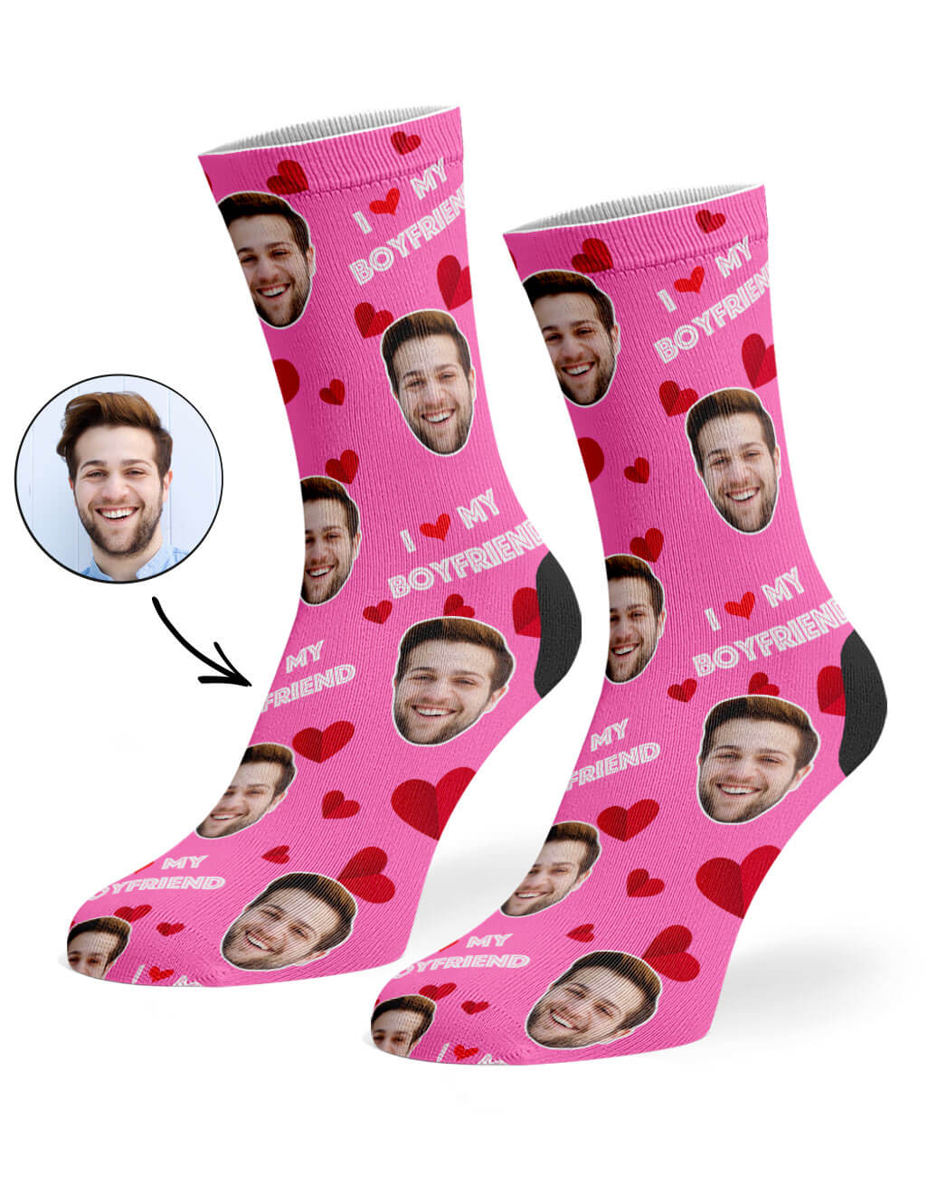I Love My Boyfriend Socks With Face On