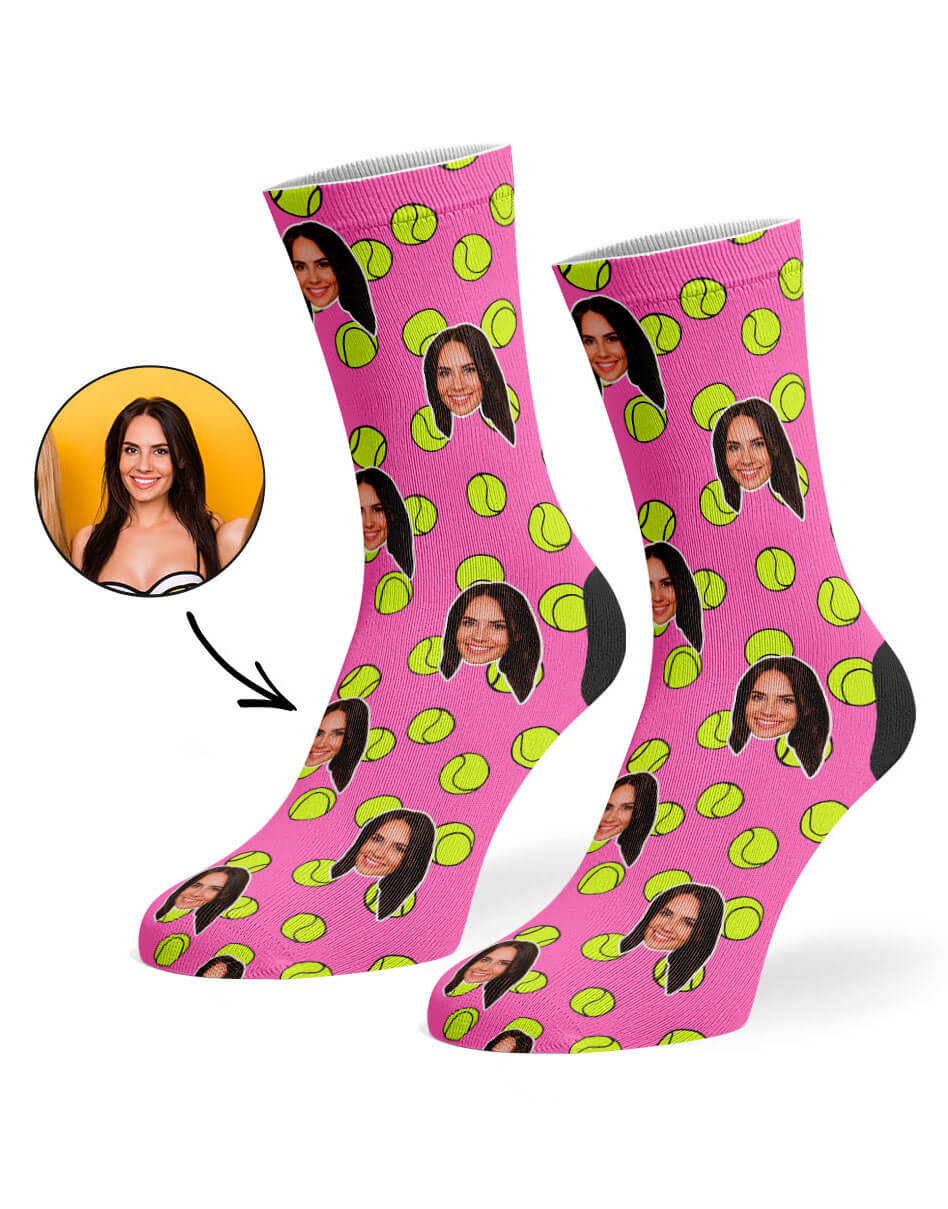 Pink Tennis Balls Face Socks