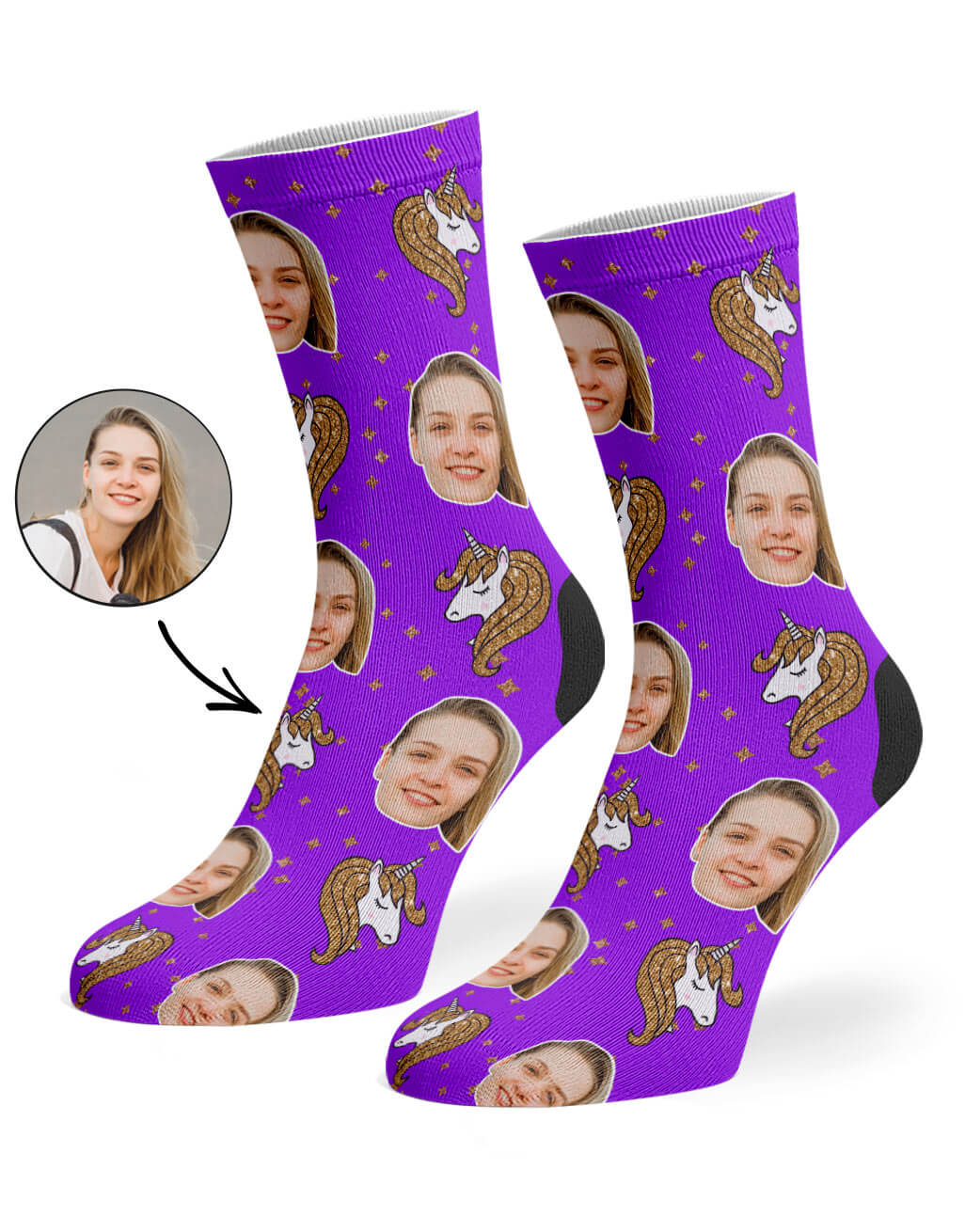 Glitter Unicorn Face Photo Socks