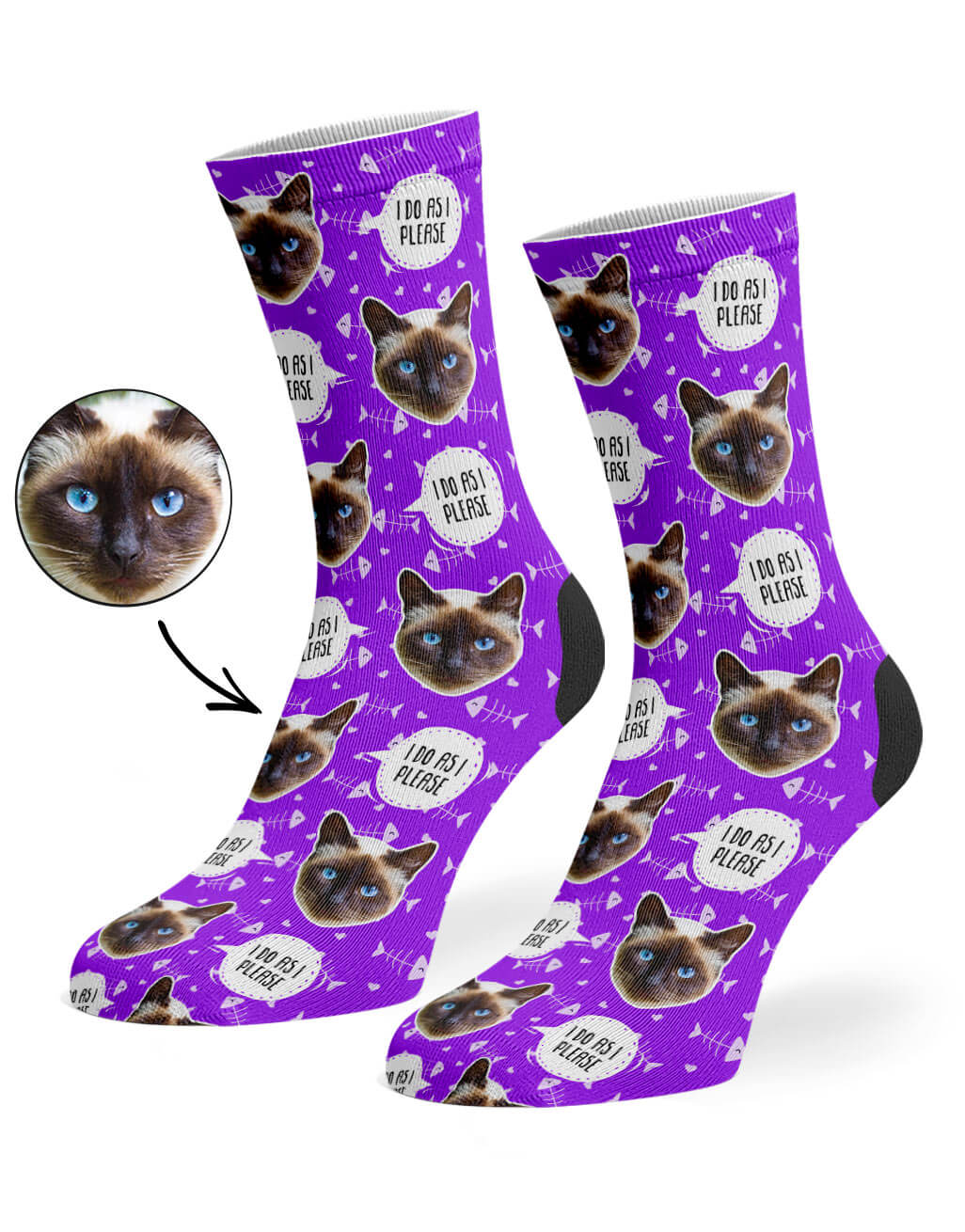 Purple I Do As I Please Cat Face Socks