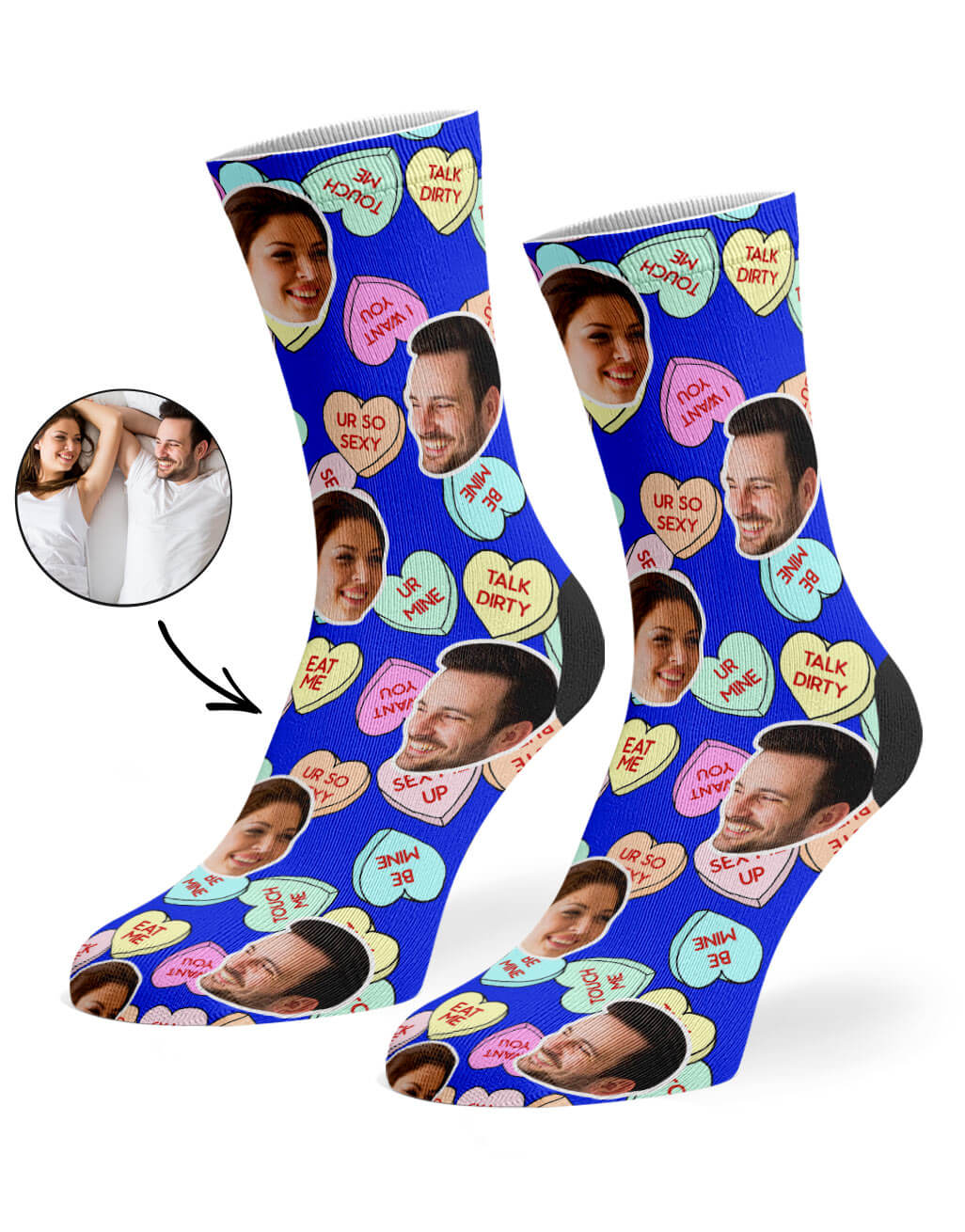 Blue Naughty Love Hearts Socks