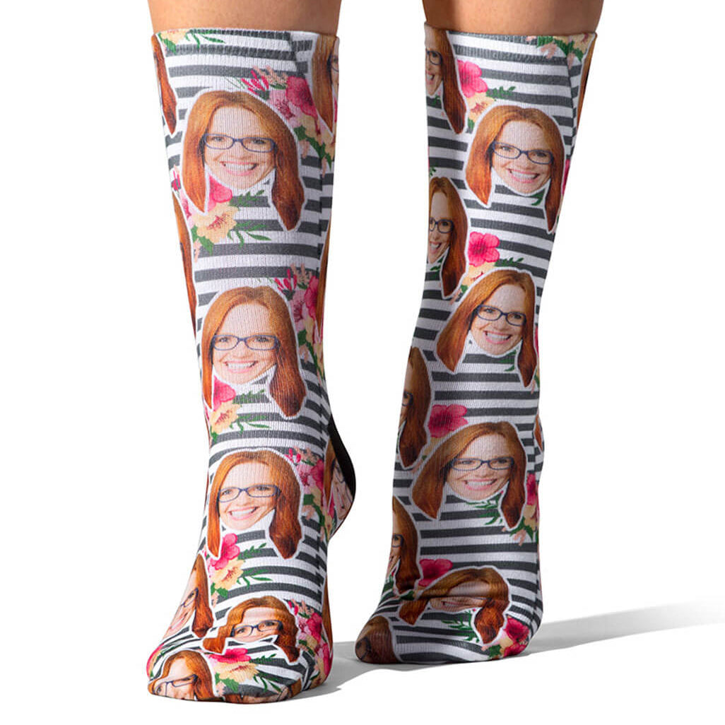 Striped Floral Face Socks