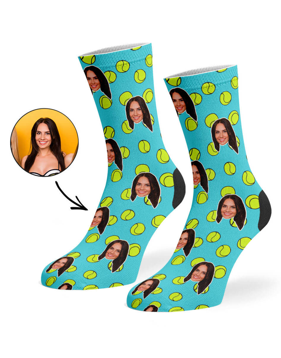 Turquoise Tennis Balls Face Socks