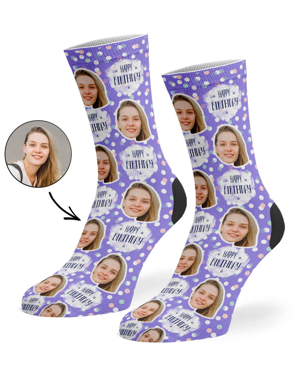 Spotty Birthday Socks With Their Photo On