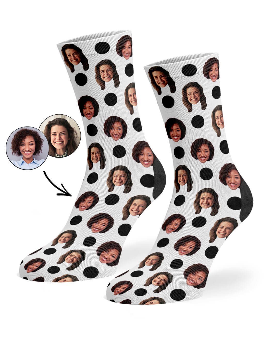 White Best Friend Polka Face Socks