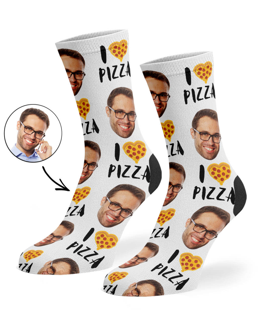 Custom Photo I Love Pizza Socks
