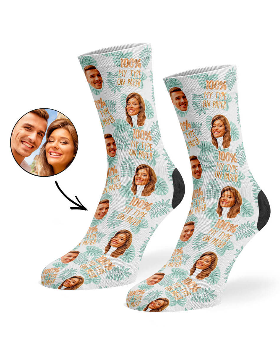 White 100% My Type on Paper Face Socks