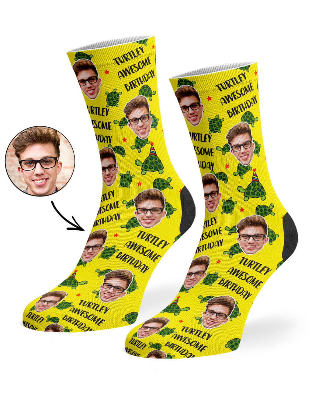 Turtley Awesome Birthday Socks With Face On