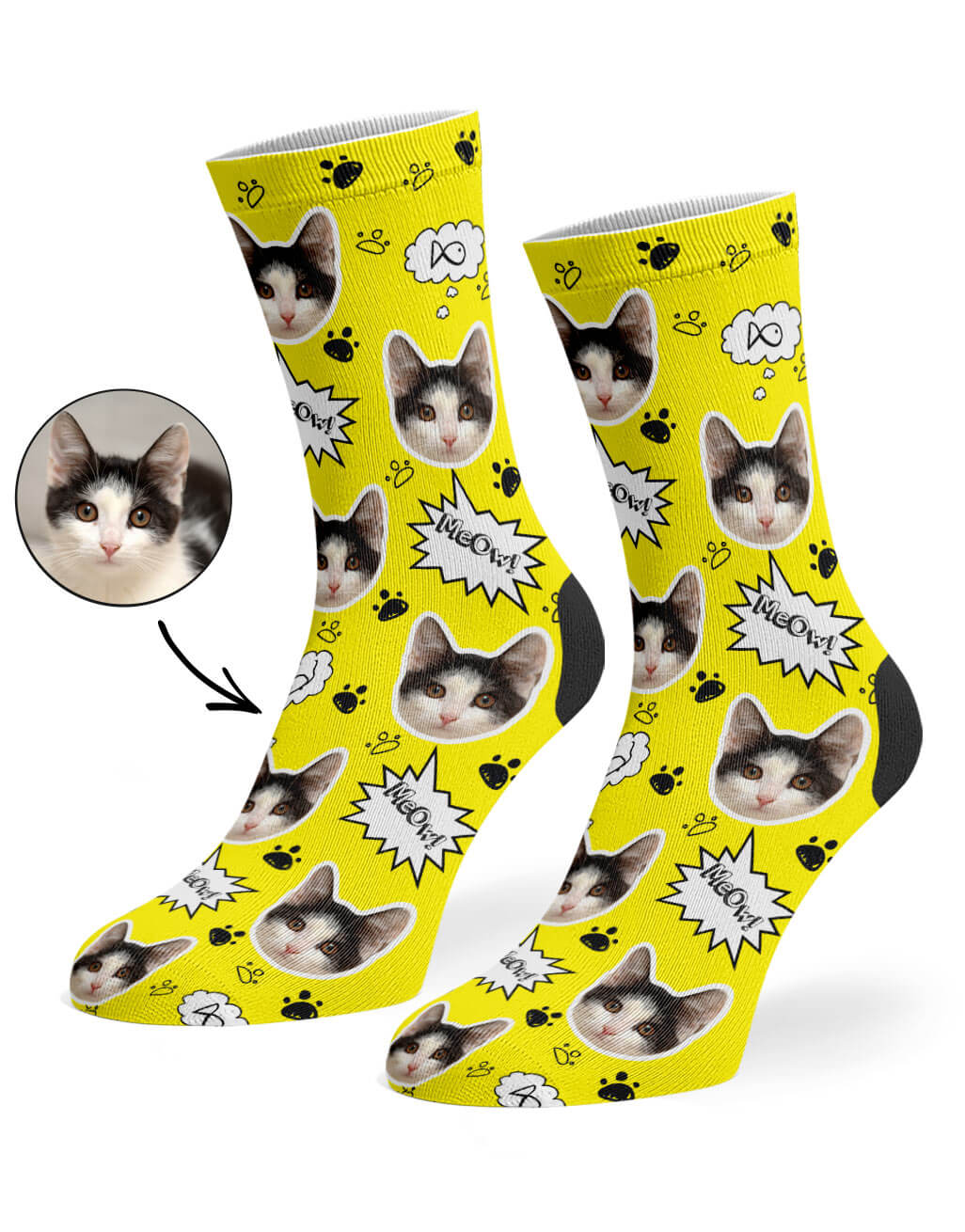 Yellow My Cat Meow Socks
