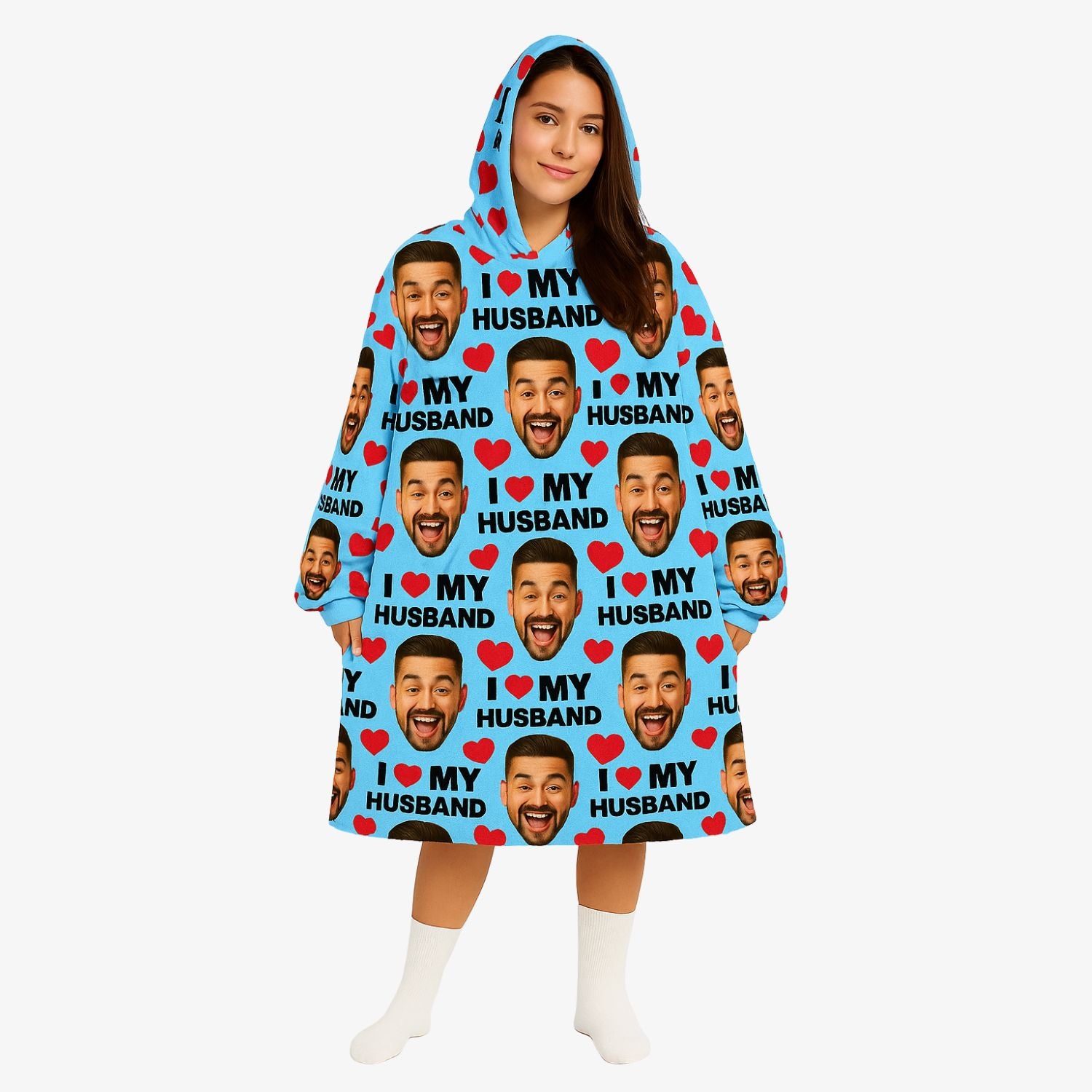 I Love My Husband Hoodie Blanket
