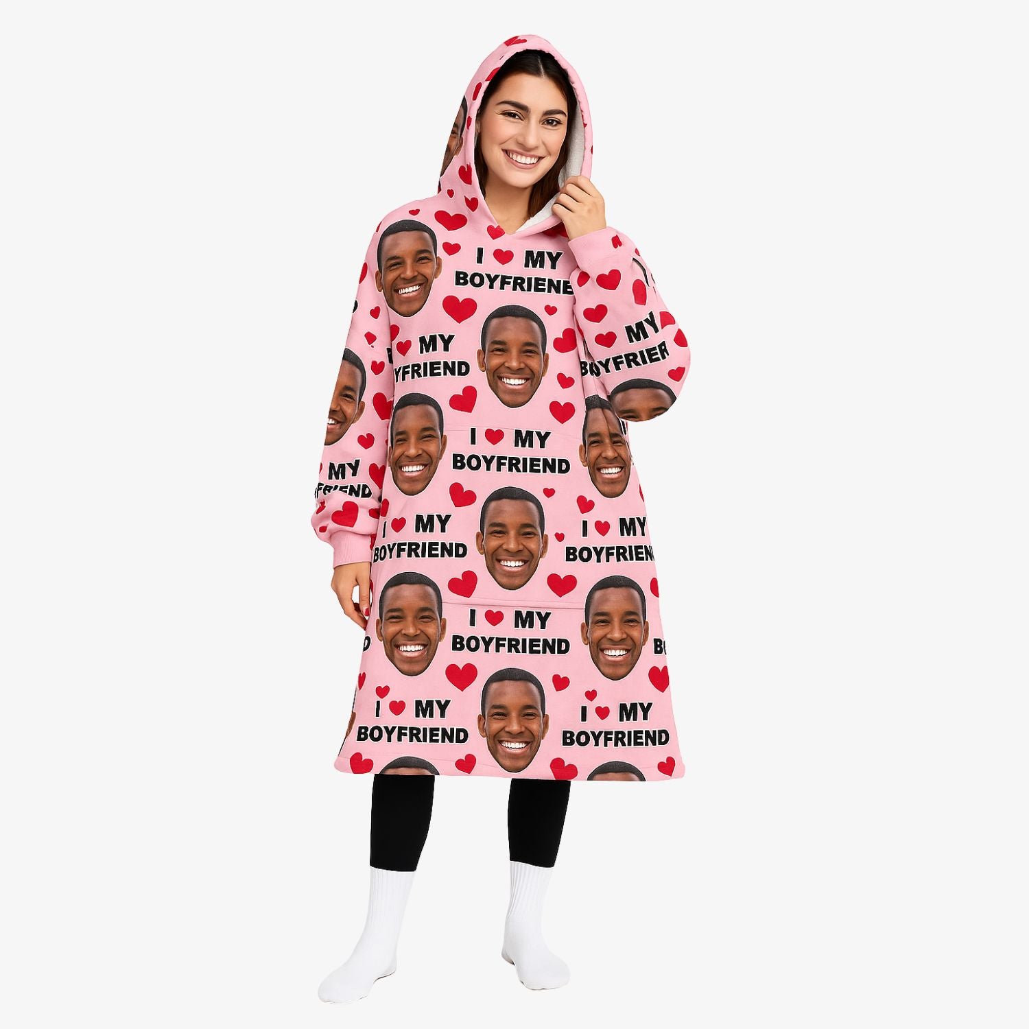 I Love My Boyfriend Hoodie Blanket