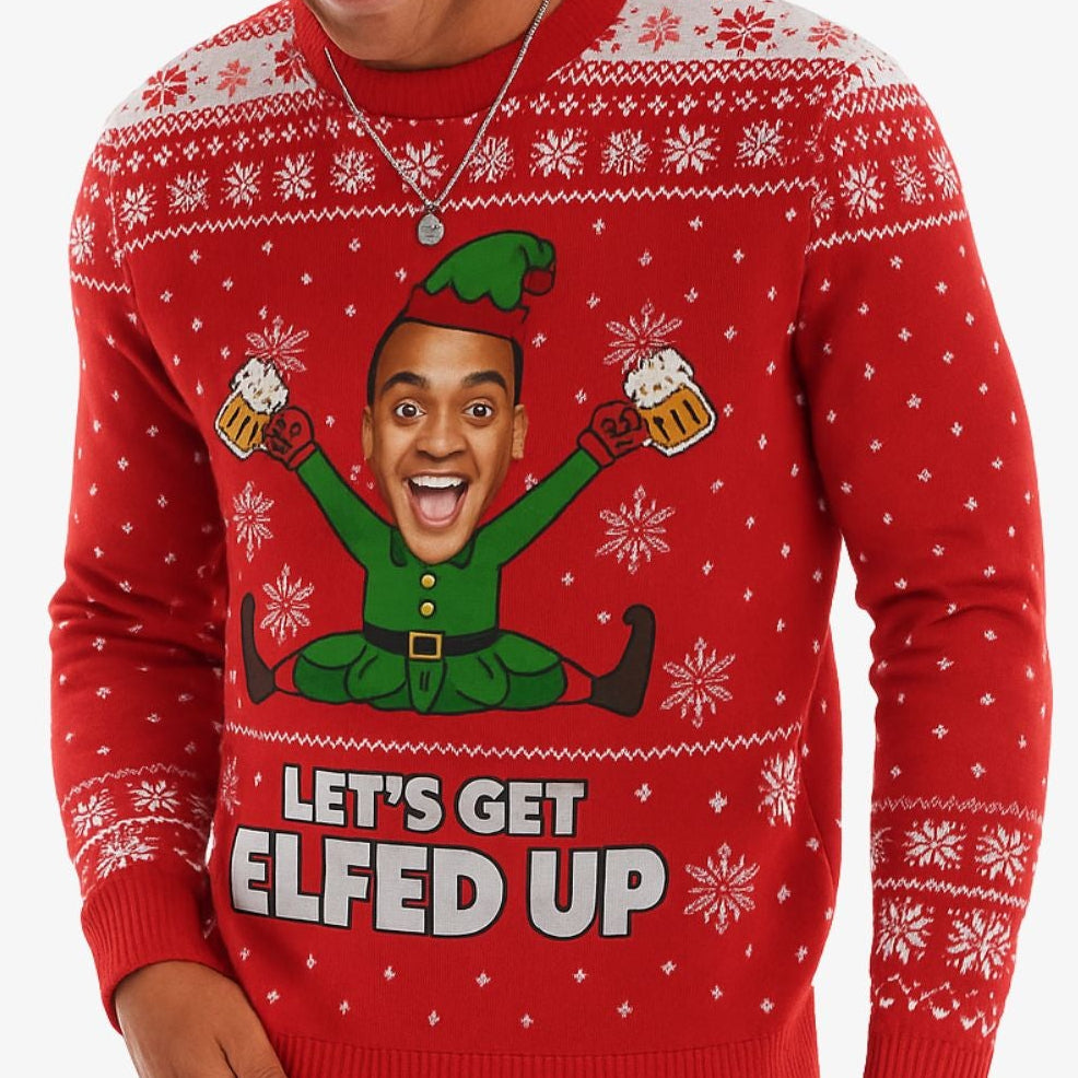 Let’s Get Elfed Up Face Personalised Christmas Jumper