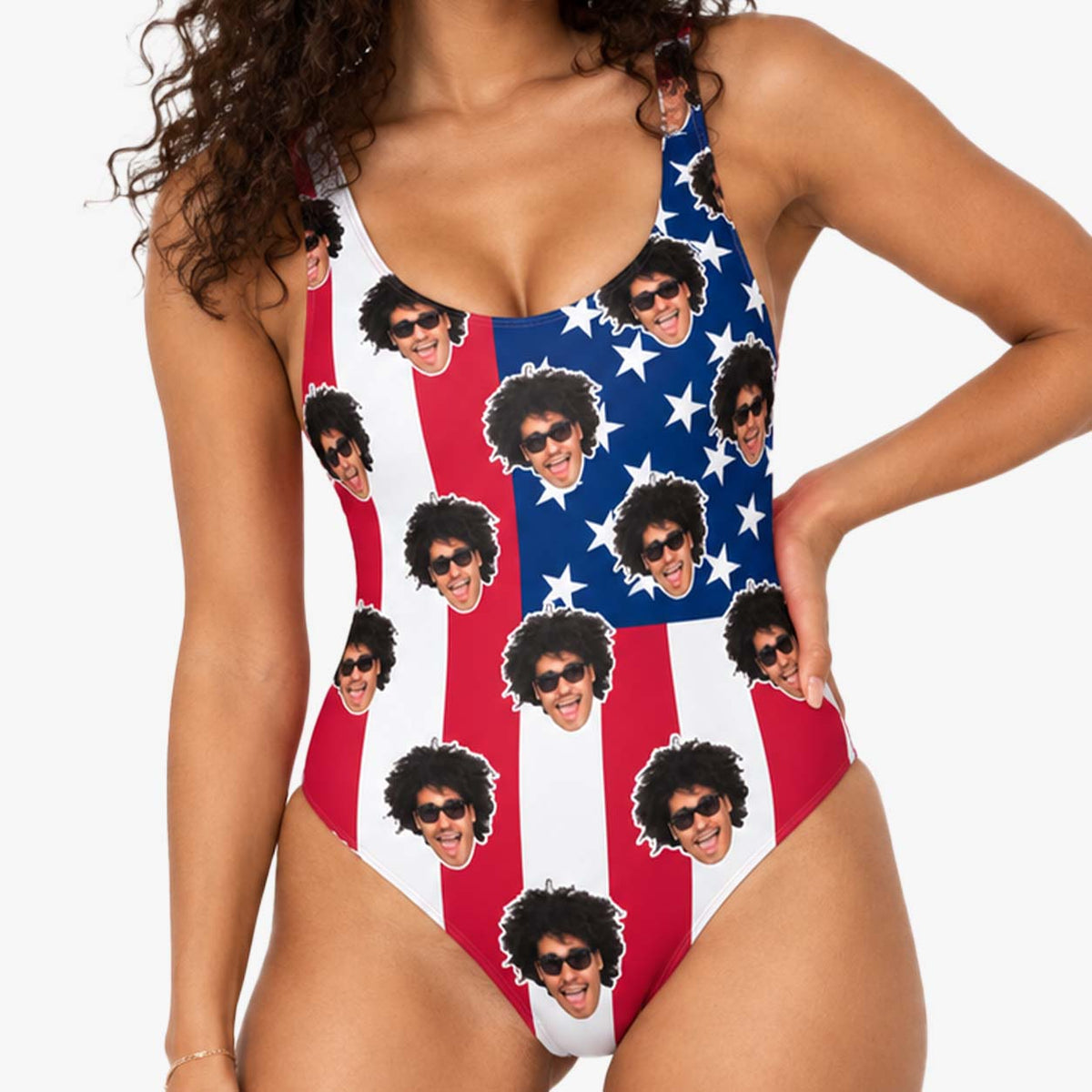 American Flag Personalised Faces Swimsuit
