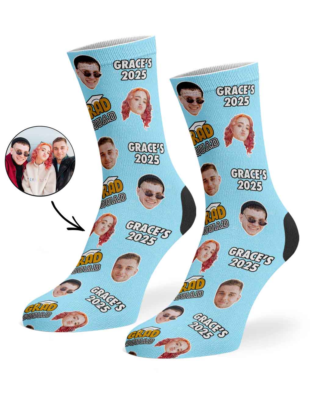 Personalised Grad Squad Socks With Your Name & Faces