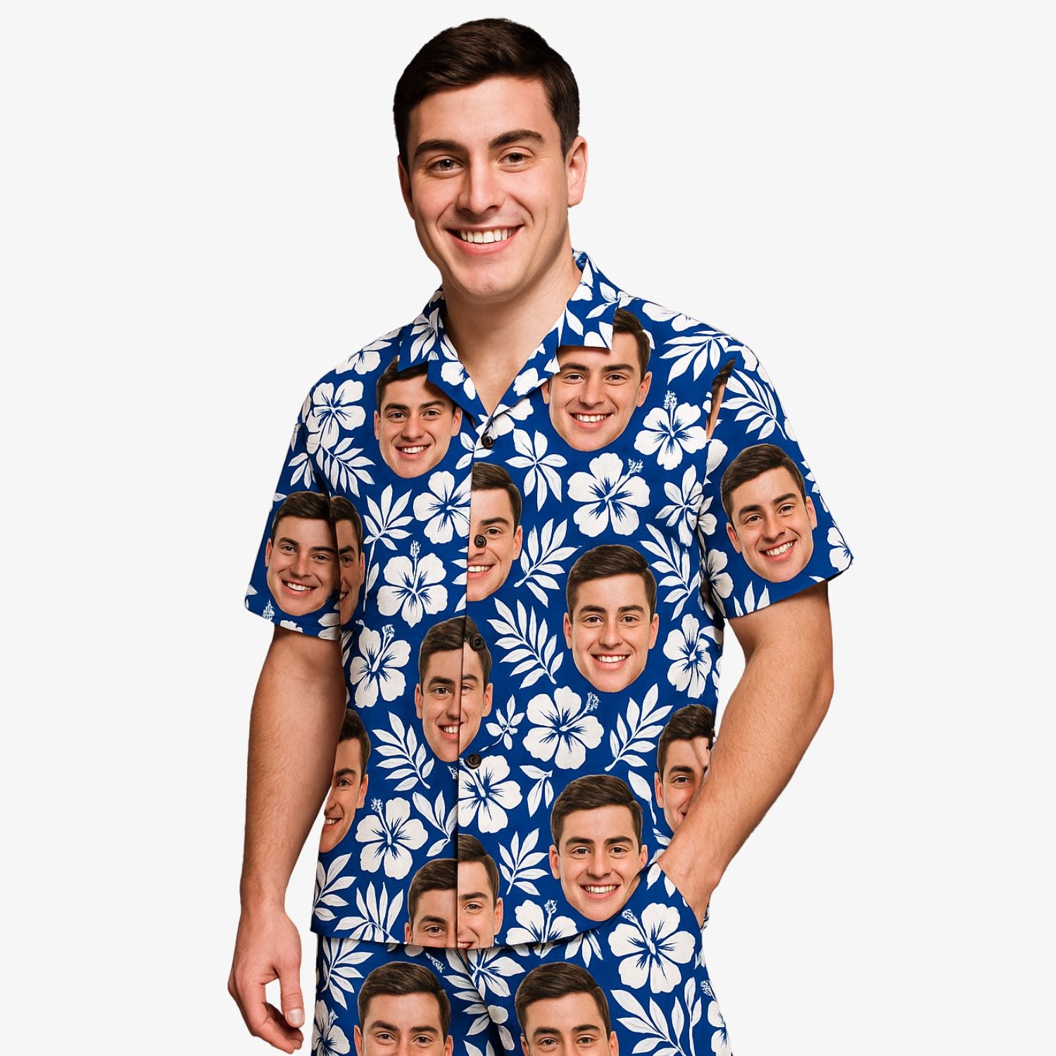 Blue Floral Personalised Hawaiian Shirt Shorts Set