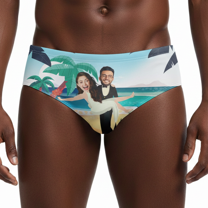Bride and Groom Personalised Just Married Swim Trunks